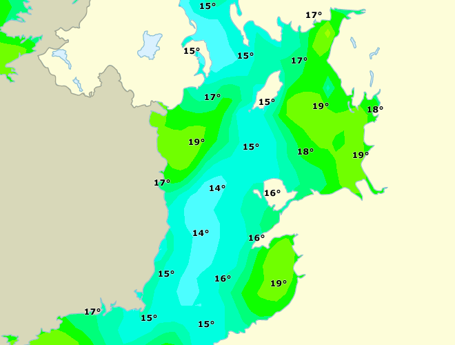 Forecast for surface temperature in Irish sea Forecast.co.uk
