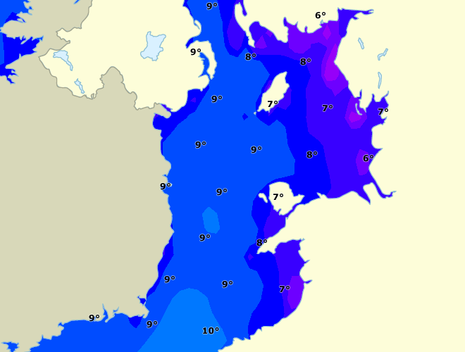 Forecast for surface temperature in Irish sea Forecast.co.uk